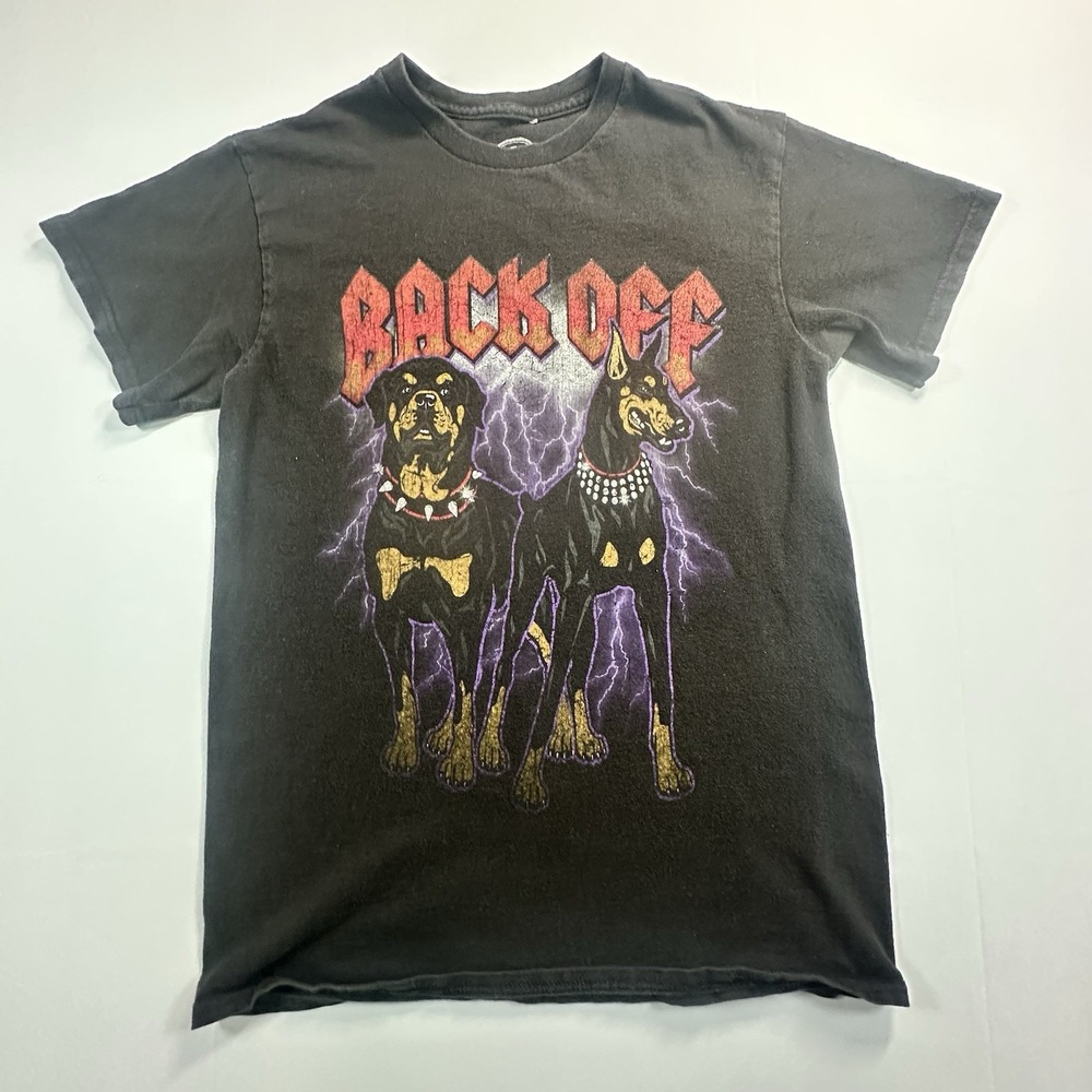 DOM Back Off Rottweiler Doberman Graphic T-Shirt Black Small Vintage‎ Style